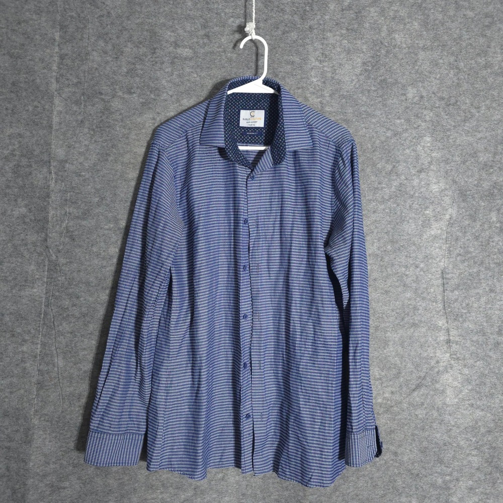 Suslo Couture Dress Shirt Men XL Blue Geometric Modern Fit Long Sleeve Button Up